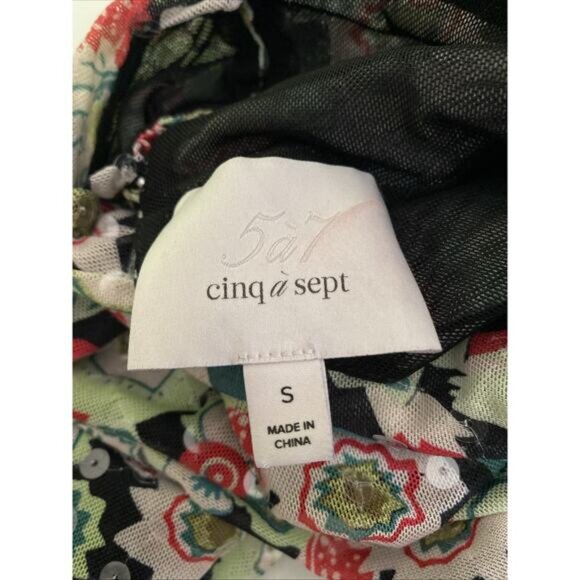 Cinq a Sept Sequin Embellished Shirred Mesh Turtleneck Top Long Sleeve Green S - Picture 8 of 8